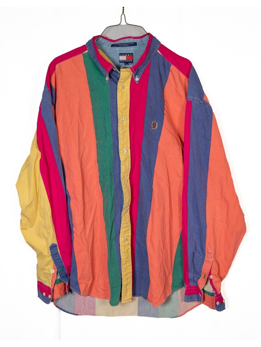 Vintage 1990s Tommy Hilfiger Striped Heavyweight Button Up Shirt Men's XL
